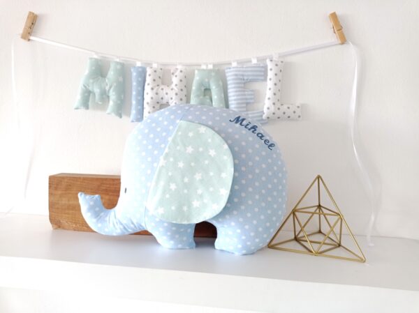 Poklon paket za novorođenče plavi slova i jastuk slonić